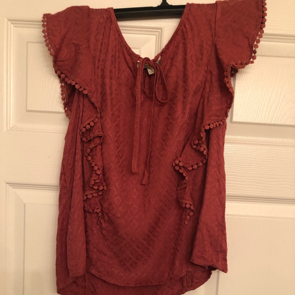 Wine colored short sleeve blouse